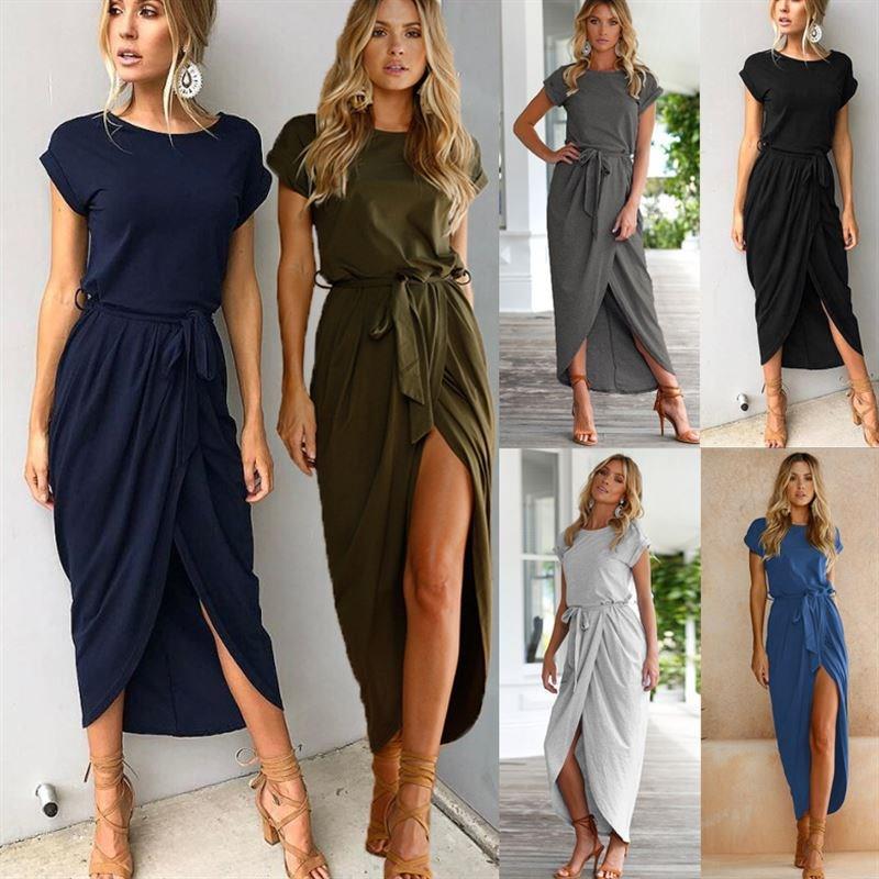 Summer Short Sleeve Party Plus Size Women Long Maxi Dress
