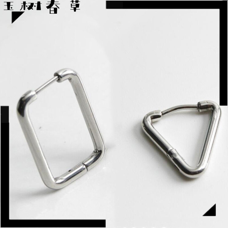 钛钢三角长方想耳圈男女欧美ins穿孔几何图形耳扣个性耳钉耳环