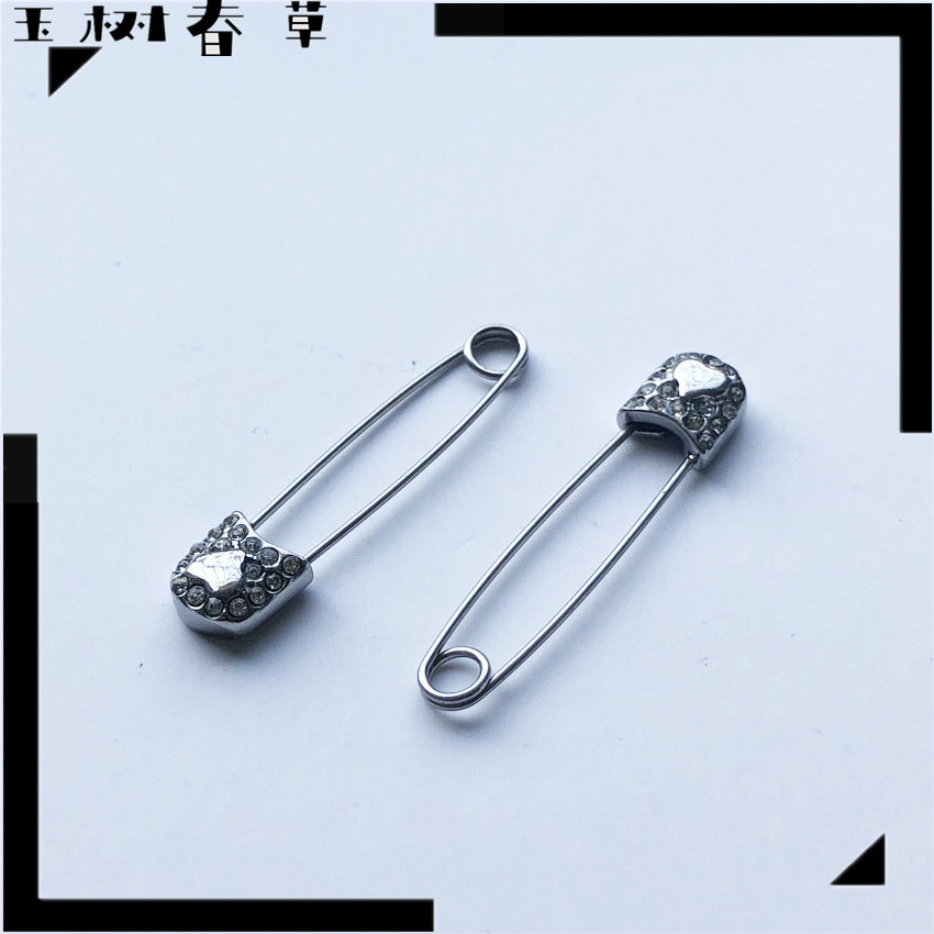 欧美别针耳环钛钢微镶锆石爱心曲回针耳钉穿刺饰品胸针耳骨钉男女