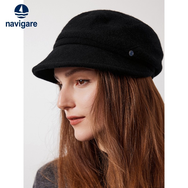 [纯羊毛]NAVIGARE意大利小帆船黑色贝雷帽女秋冬蓓蕾帽画家