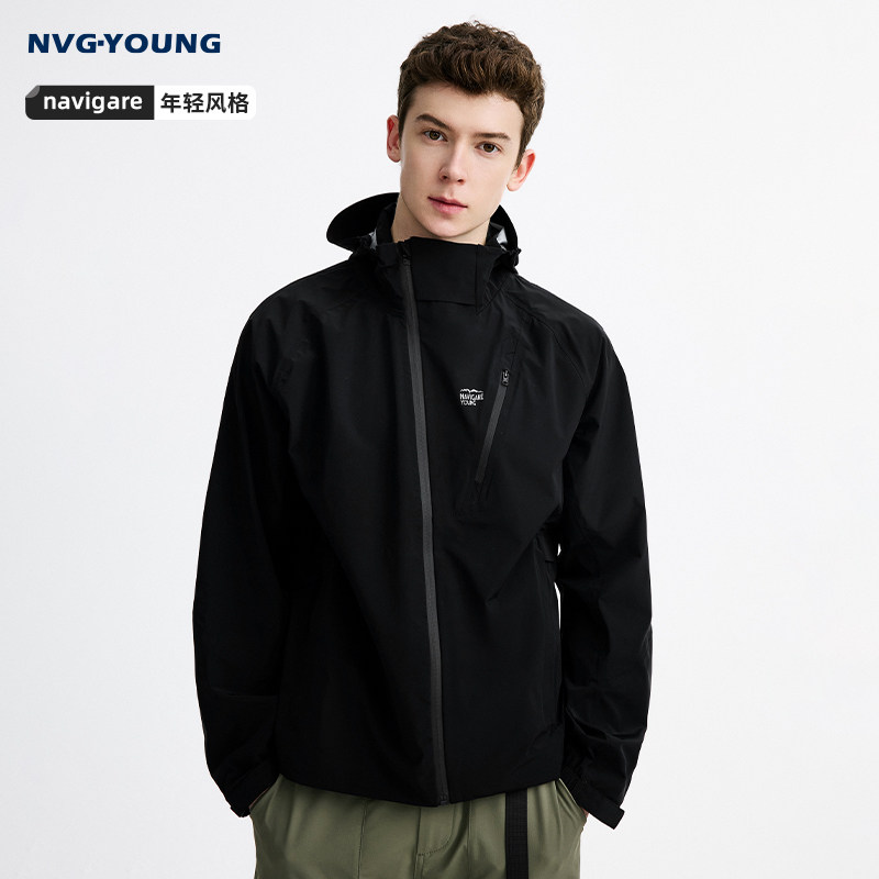 NAVIGARE意大利小帆船新款黑色连帽夹克男士三防户外百搭上衣外套,男装,夹克,淘宝优惠券,粉丝福利购,淘宝优惠卷