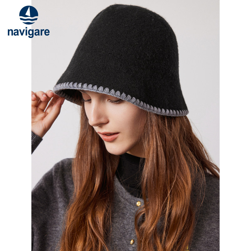 [纯羊毛]NAVIGARE意大利小帆船户外休闲渔夫帽女时尚花边盆