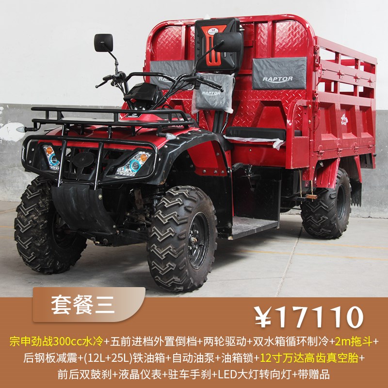 分时四驱沙滩车带货厢农用车四轮越野摩托车燃油全地形山地农夫车