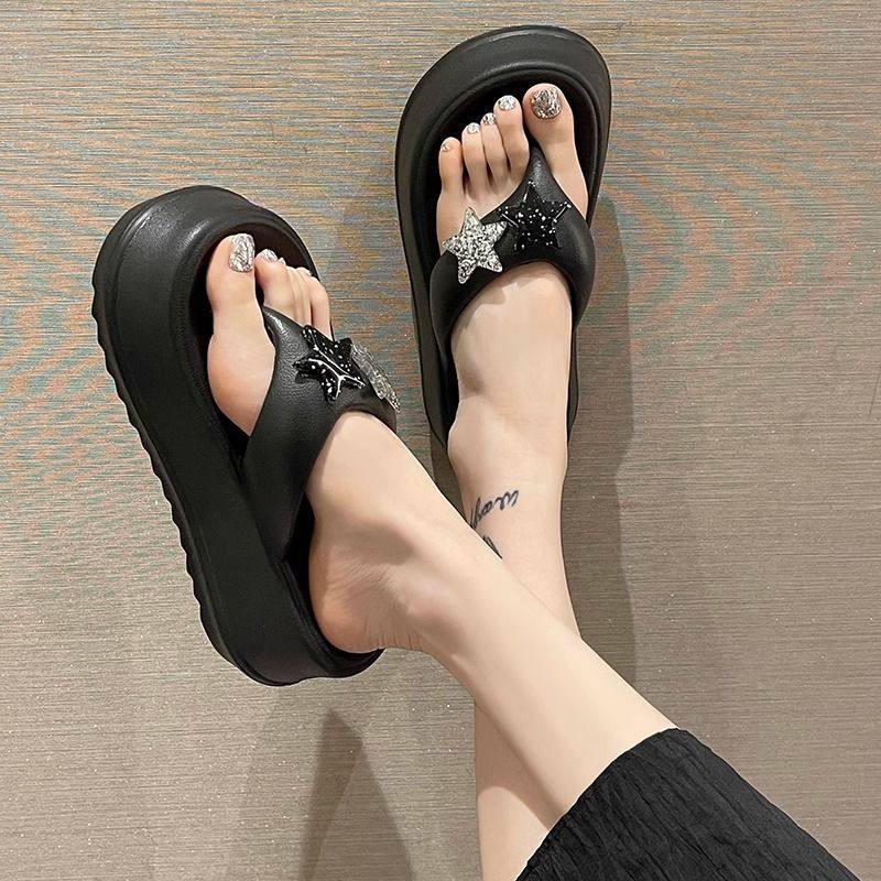 新款五角星人字拖女外穿夏季厚底增高松糕跟沙滩防滑高跟女凉拖鞋,女鞋,人字拖,淘宝优惠券,粉丝福利购,淘宝优惠卷