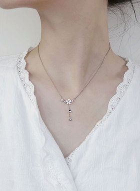 s925纯银韩风樱花贝壳锁骨链