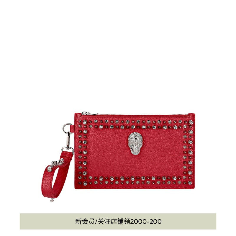 PHILIPP PLEIN 女士骷髅头铆钉皮革手拿包