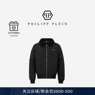 经典 2025秋冬男士 plein徽标黑色毛领外套拉链夹克 PLEIN PHILIPP