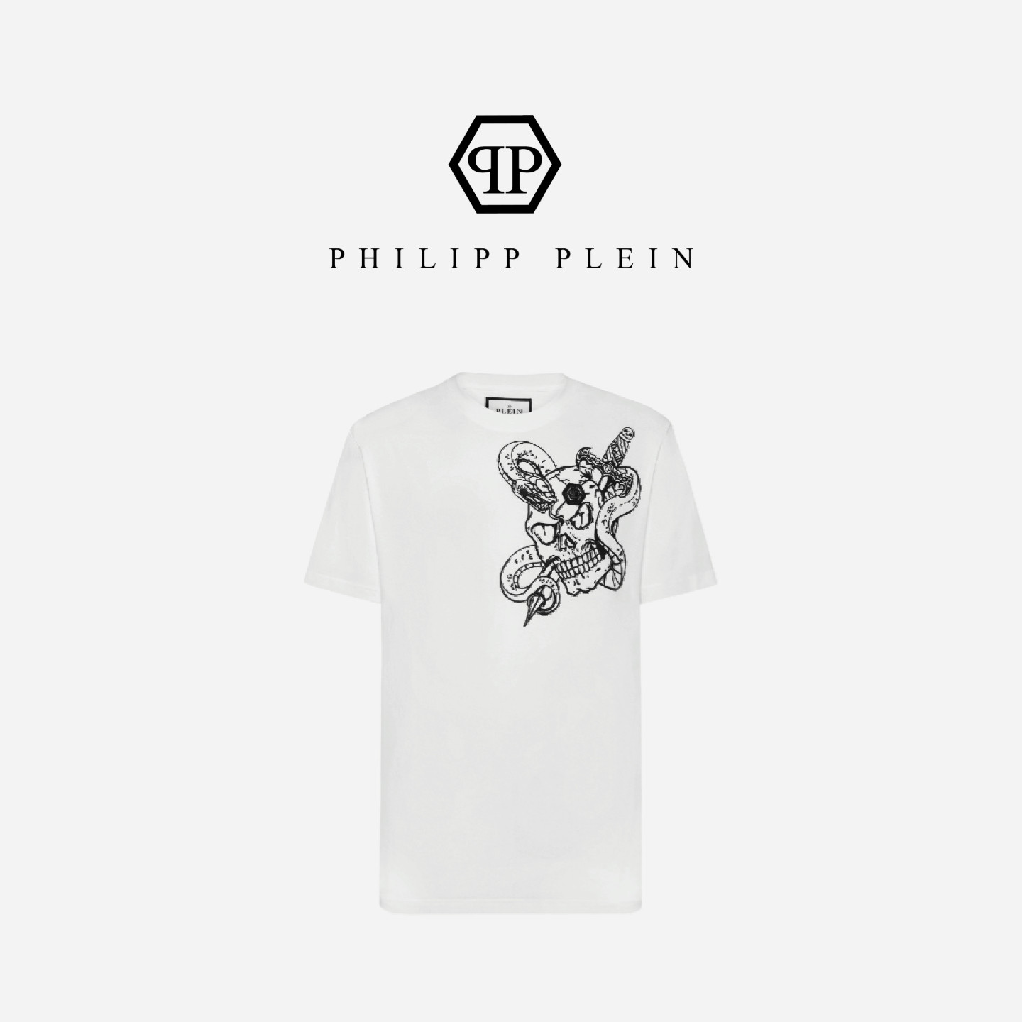 PHILIPP PLEIN 男士夏季Skull&Snake白色圆领短袖T恤上衣
