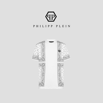 PHILIPP PLEIN 男士佩斯利纹圆领短袖T恤夏季宽松上衣