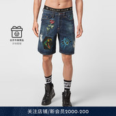 PHILIPP 做旧刺青贴花牛仔短裤 PLEIN 男士