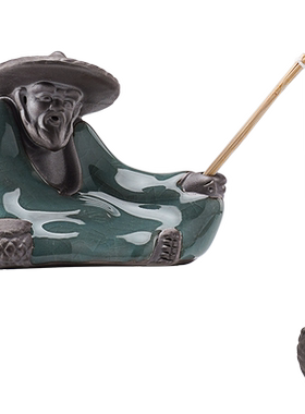 陶瓷创意老翁钓鱼花盆仿古小摆件