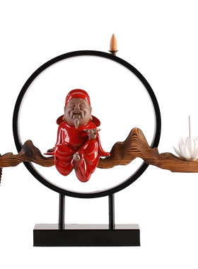 新中式灯饰倒流香财神爷摆件招财佛像办公室玄关香道装饰开业礼品