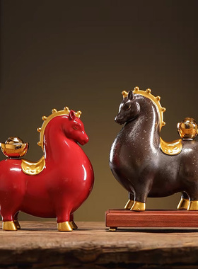 新中式陶瓷唐马摆件招财生肖马客厅玄关酒柜摆设吉祥物桌面装饰