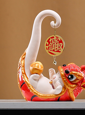 国潮醒狮招财猫摆件创意个性