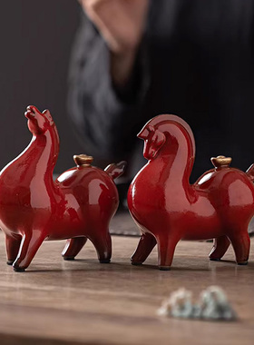 新中式陶瓷小唐马摆件招财生肖马客厅玄关摆设吉祥物酒柜桌面装饰