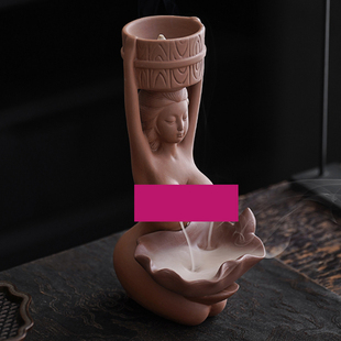 倒流香炉创意仕女紫砂摆件室内线香插茶道家用禅意熏香沉香檀香炉