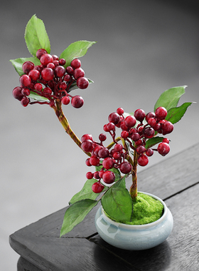 中式仿真植物仿真花盆景办公桌面书房博古架摆件茶室禅意装饰假花