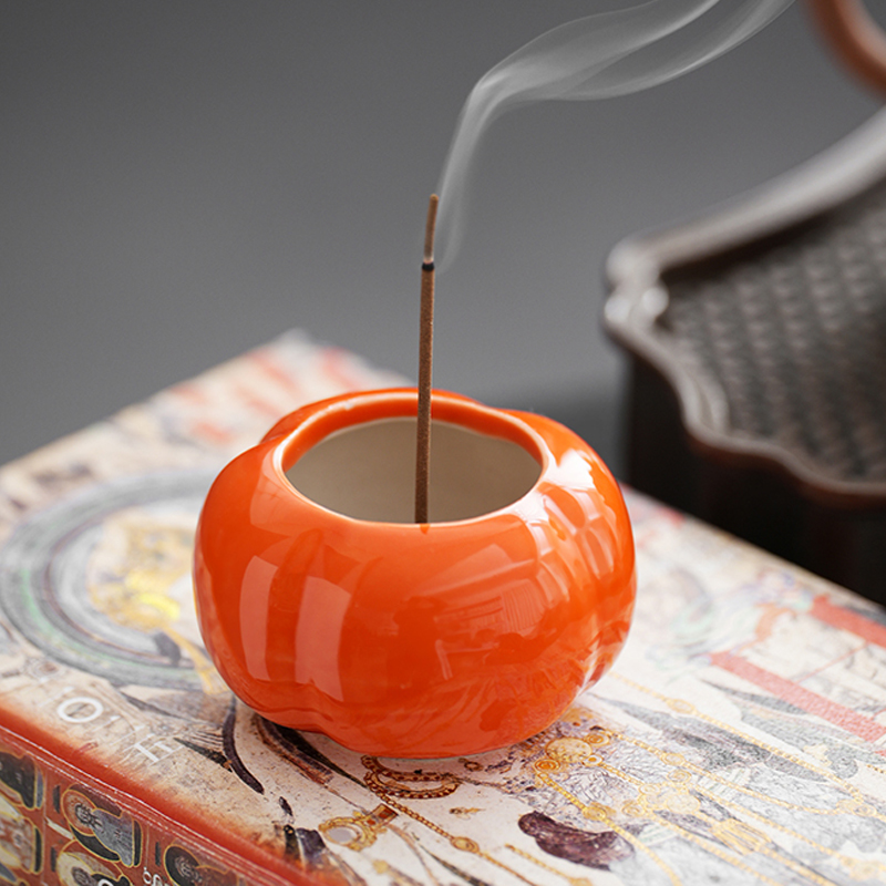 柿柿如意平底炉小香炉陶瓷香薰炉家用供佛香插炉室内供奉线香道炉