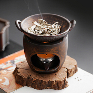 圆柱瓦片焙香炉陶瓷提香器蜡烛鼠尾草熏香加热烤茶香粉醒茶烘烤炉