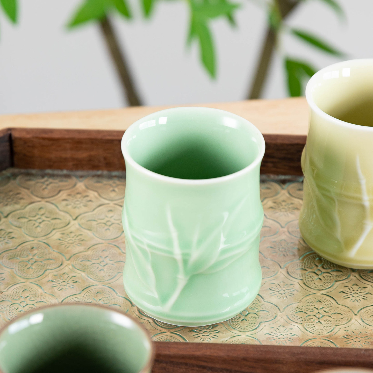 青瓷品茗杯家用陶瓷功夫茶具茶杯个人专用喝茶杯主人杯竹节小茶杯