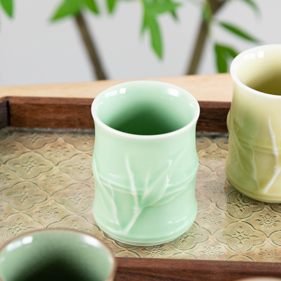 青瓷茶杯新款竹节泡茶杯