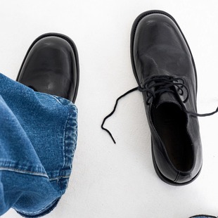 黑色水洗马皮固特异皮鞋男士真皮大头德比鞋工装商务通勤休闲鞋