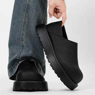 黑武士厚底乐福鞋男女哑光套脚通勤懒人德比鞋复古全包大头勃肯鞋