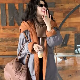 双面穿中长款连帽棉服外套女秋冬新款时尚宽松慵懒保暖棉衣袄子