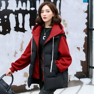 新款时尚假两件马甲卫衣拼接宽松爆款外套短款棉服女2025年冬