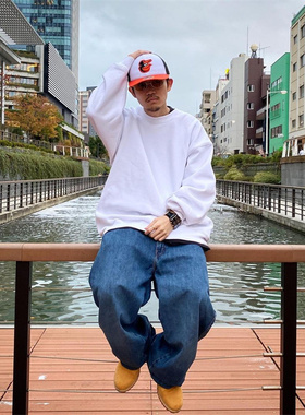 PROCLUB西海岸嘻哈hiphop宽松纯色大码重磅秋冬加绒潮男圆领卫衣