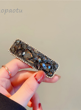 新款灰色水钻巴洛克风发卡重工高级感侧边BB夹链条气质丝绒底卡子
