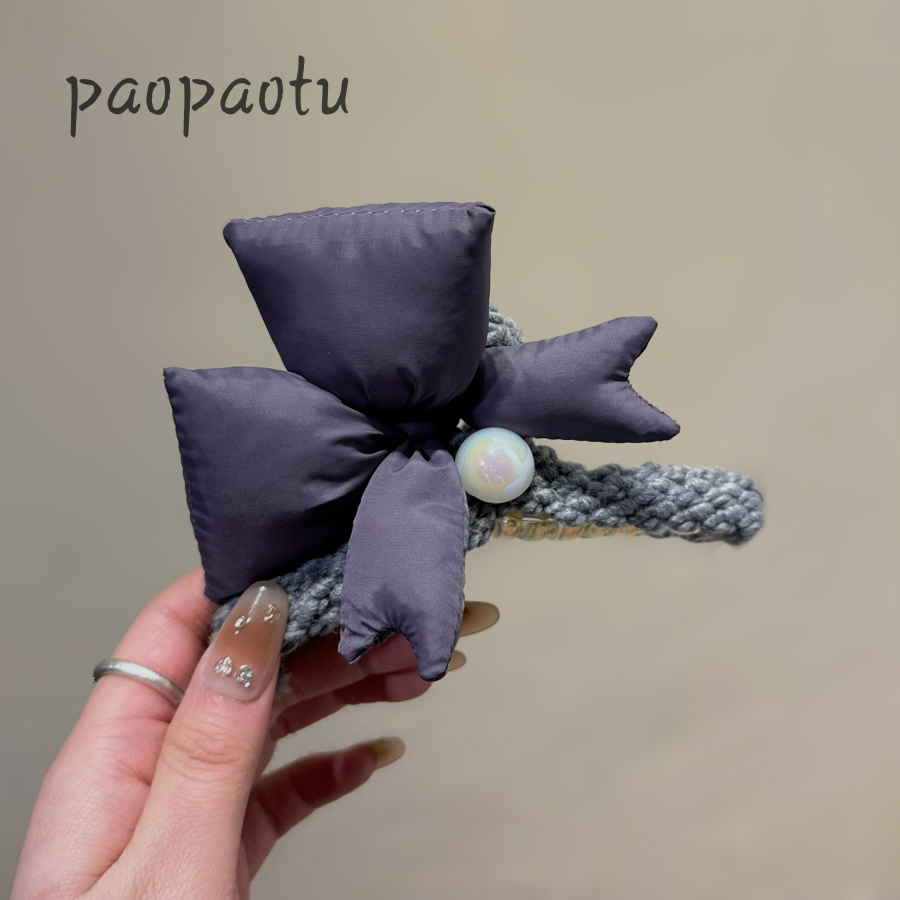 韩国高端设计感青灰充棉立体蝴蝶结鲨鱼夹时髦小众新款抓夹发卡女