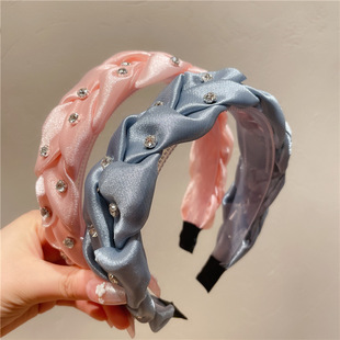 韩国东大门绸面发箍水钻高颅顶简约原创小众设计重工头箍发饰