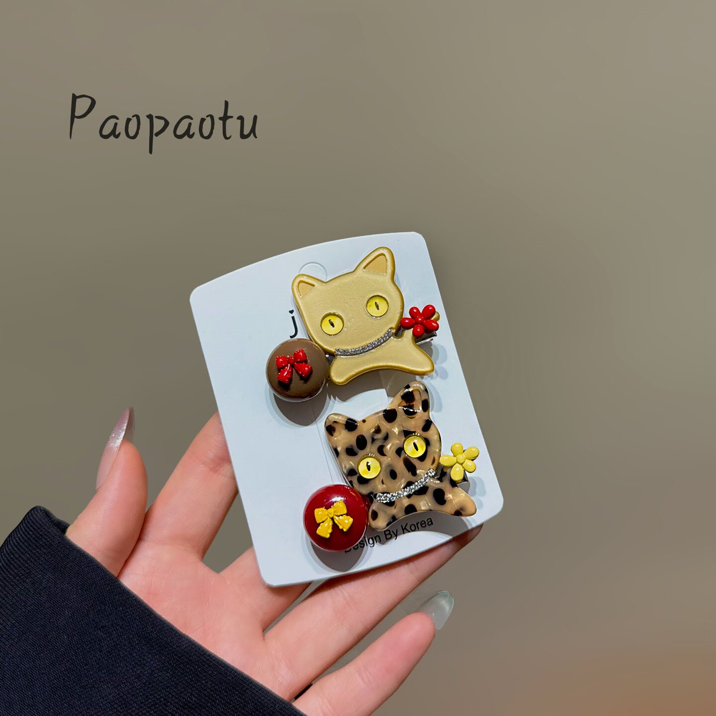 卡通可爱豹纹异瞳猫咪发夹