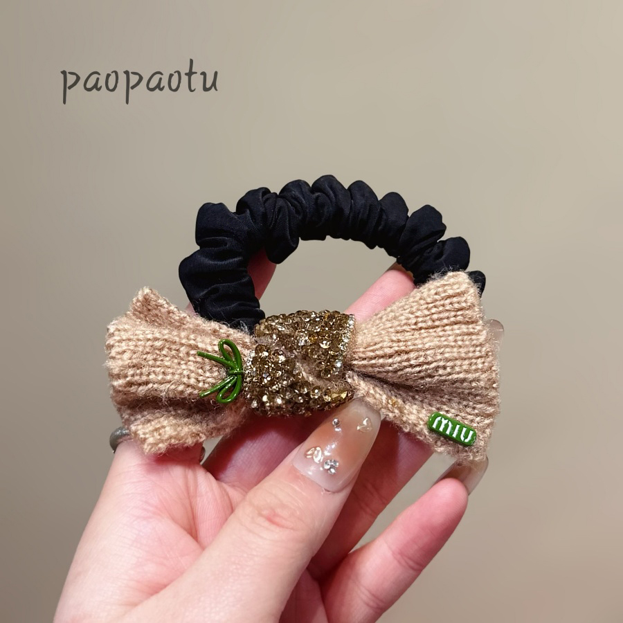 高级感水钻毛线蝴蝶结发圈韩系高品质扎马尾头绳秋冬新款发绳头饰