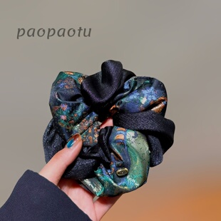 韩系新款松柏绿拼色大肠发圈女高颜值扎马尾发绳发饰手工制作头饰