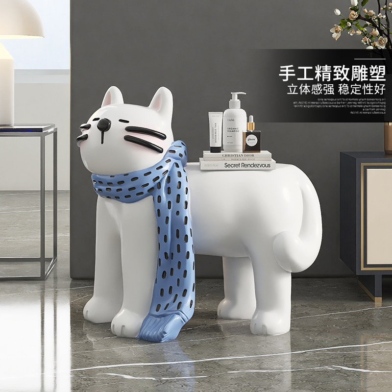 奶油风猫咪换鞋凳落地摆件客厅沙发旁茶几玄关入户乔迁新年礼物