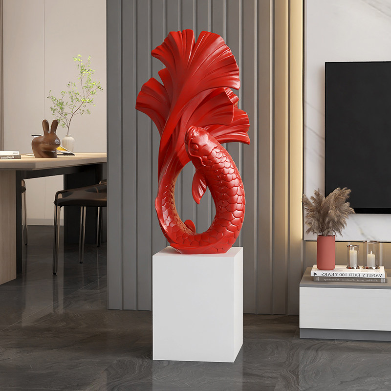 年年有鱼大型客厅沙发电视柜旁落地摆件玄关店铺办公室轻奢高级感