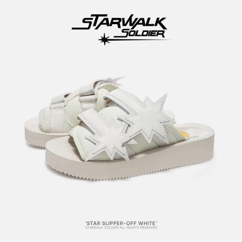starwalk米白色流星魔术贴拖鞋
