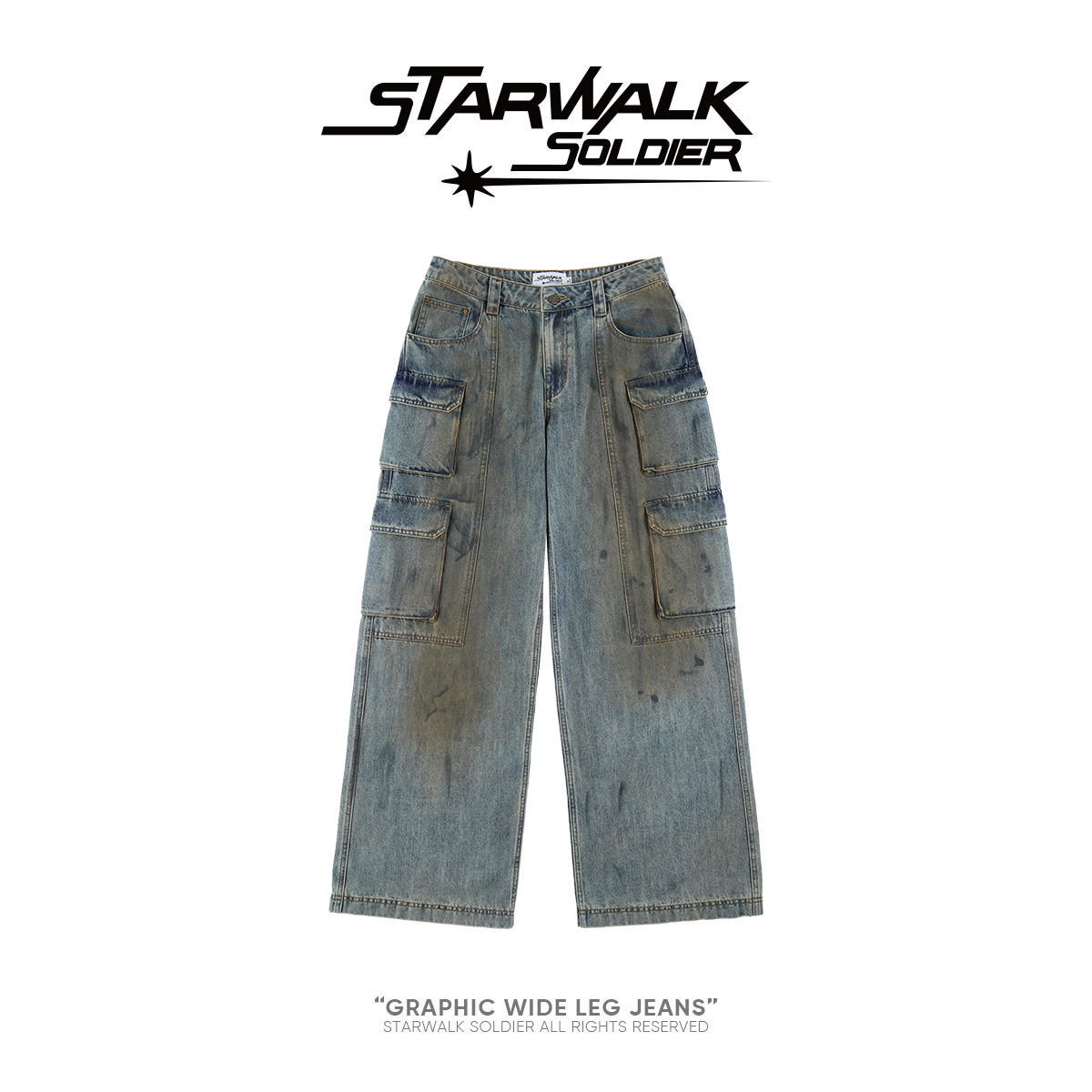 starwalk牛仔印花工装裤