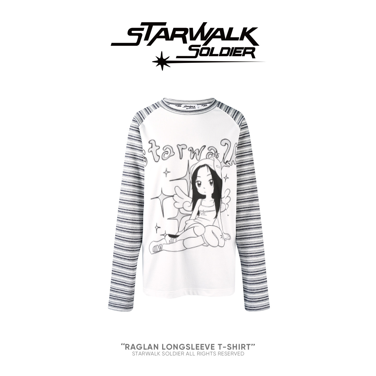 STARWALK SOLDIER*条纹卡通插肩上衣"韩系撞色"设计感千禧长袖T恤