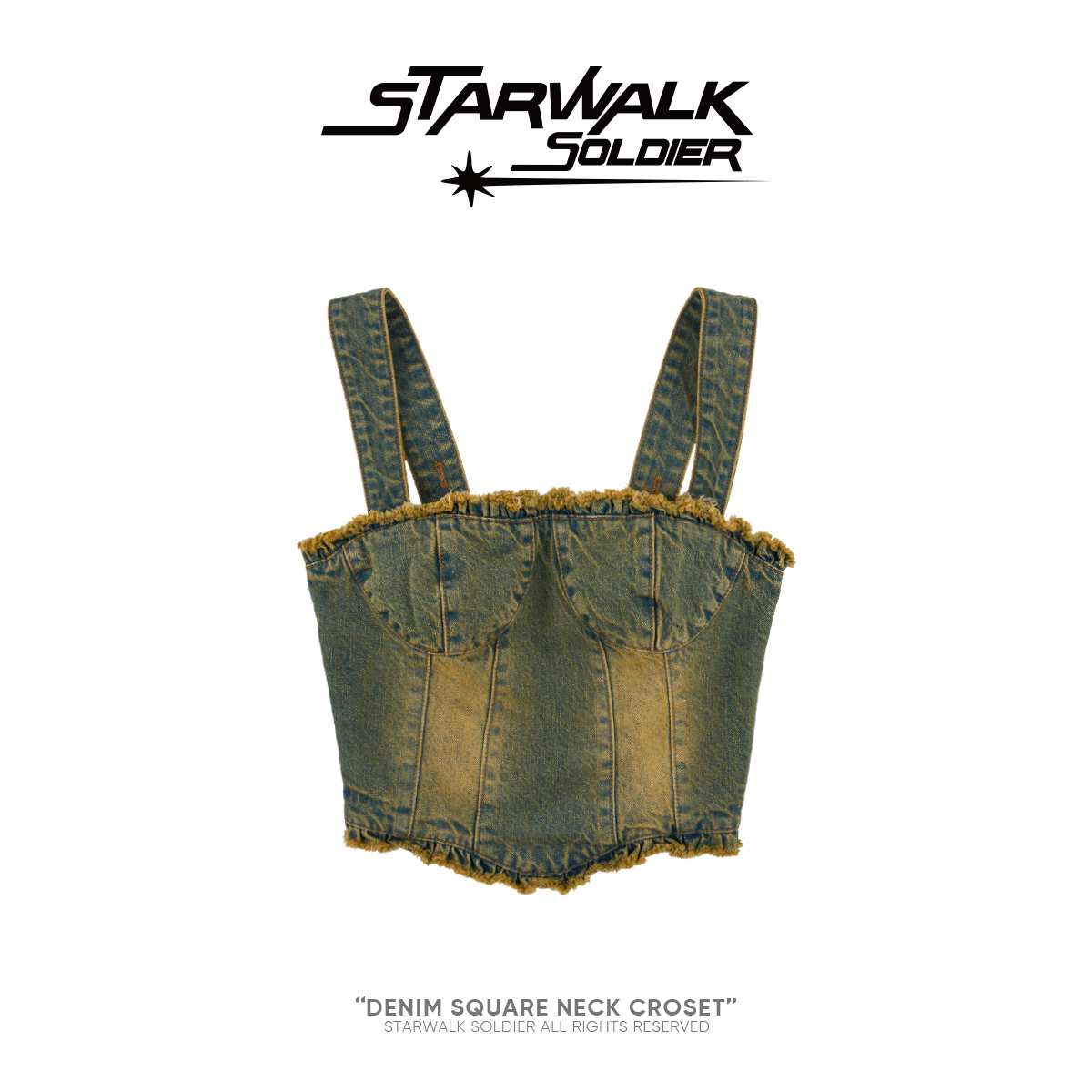 starwalk做旧风牛仔收腰胸衣吊带