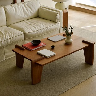 缅甸柚木侘寂风昌迪加尔茶几全实木方形咖啡茶桌中古复刻客厅茶几