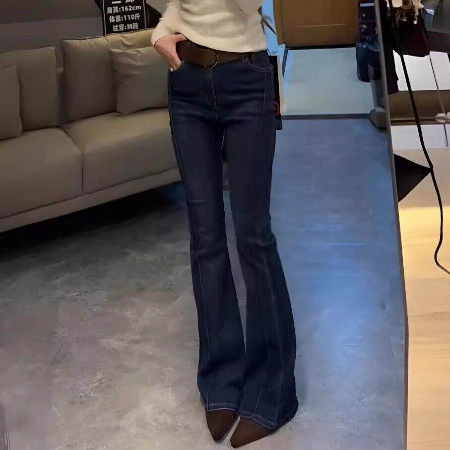 梨型身材秋冬新款修身显瘦微喇牛仔裤女大尺码胖mm加新款百搭马蹄
