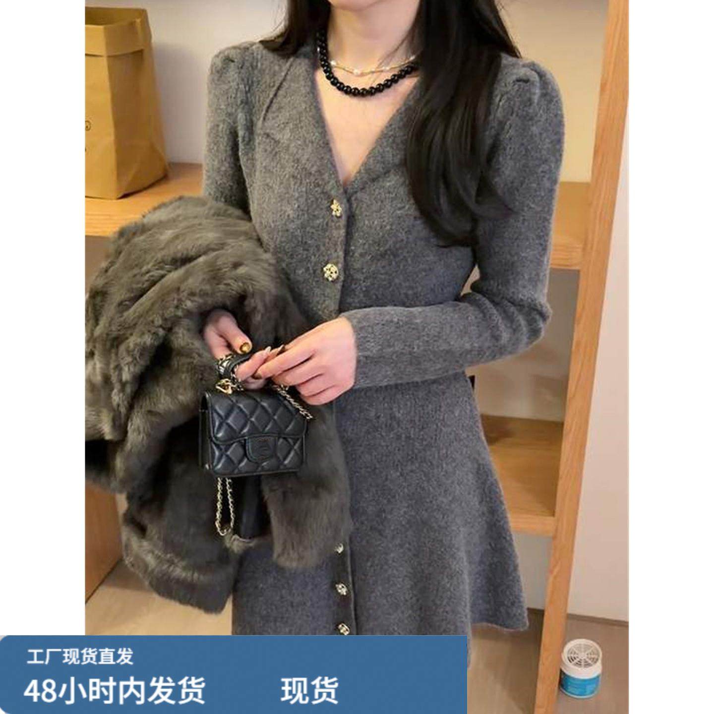 灰色小香风针织毛衣连衣裙子女2025秋冬季新款小个子内搭打底短裙,运动/瑜伽/健身/球迷用品,瑜伽短裙,淘宝优惠券,粉丝福利购,淘宝优惠卷