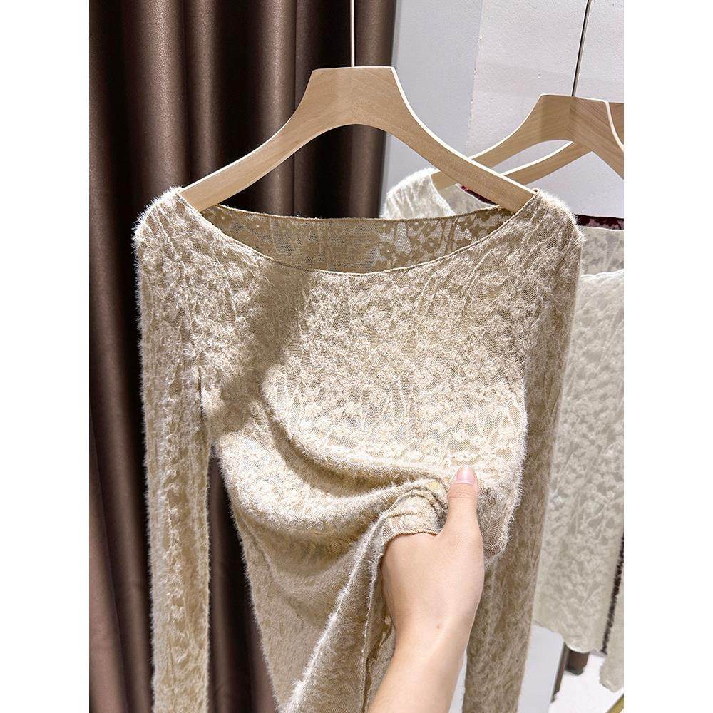 美式覆古精致花纹蕾丝一字领露肩打底衫女秋冬磨毛大圆领内搭上衣,模玩/动漫/周边/娃圈三坑/桌游,Cosplay女装/cos女装,淘宝优惠券,粉丝福利购,淘宝优惠卷
