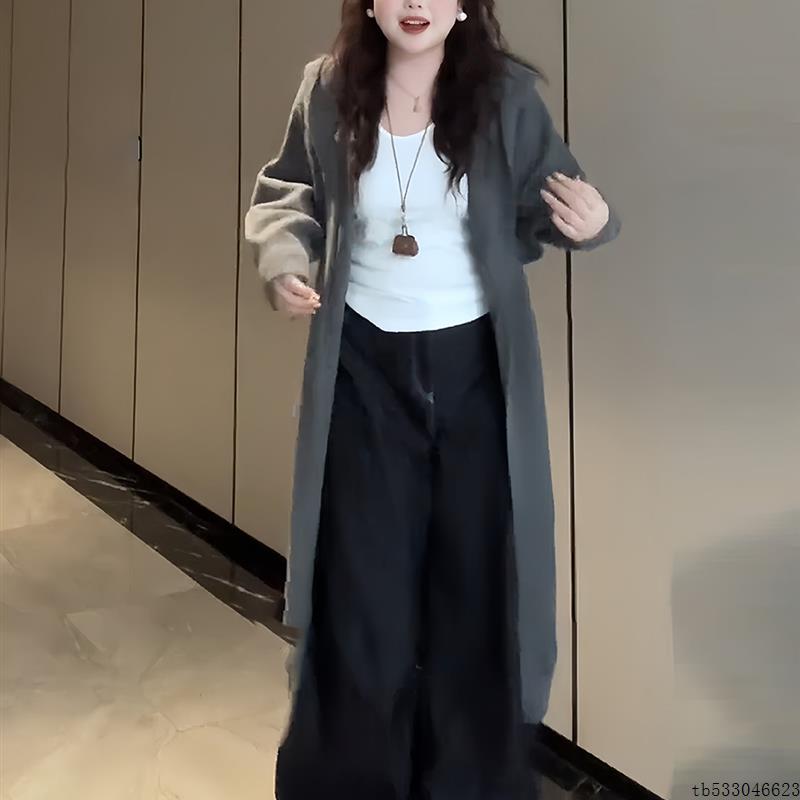 大码慵懒风中长款针织开衫女秋冬胖mm显瘦宽松百搭毛衣外套上衣