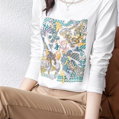 上衣女时尚洋气时髦轻奢高级感2025秋爆款宽松内搭长袖圆领打底衫