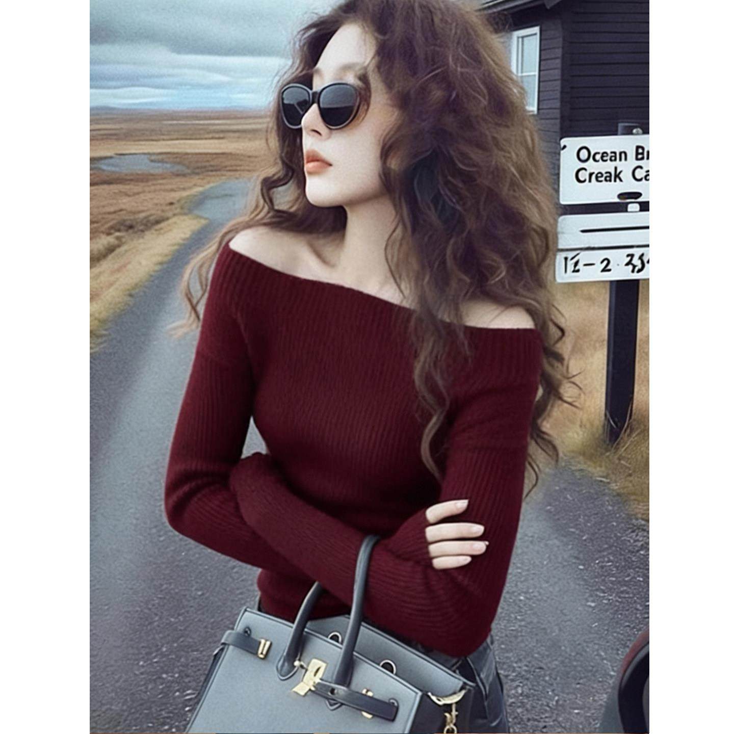 复古优雅chic安格拉红一字领露肩长袖针织衫女秋冬款减龄百搭上衣,模玩/动漫/周边/娃圈三坑/桌游,Cosplay女装/cos女装,淘宝优惠券,粉丝福利购,淘宝优惠卷