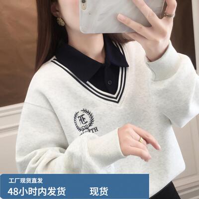 春季v领学院风卫衣女款20
